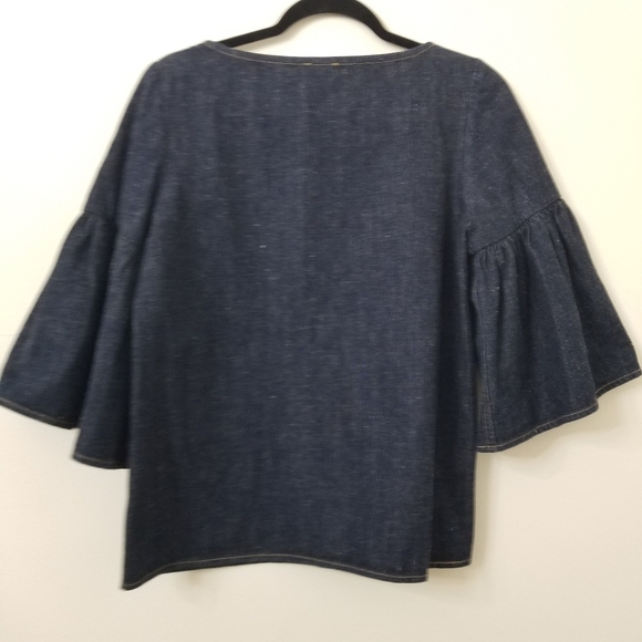 {4} SUNO Denim Trumpet Bell Flared Sleeve Top Gilt Group - Picture 3 of 8